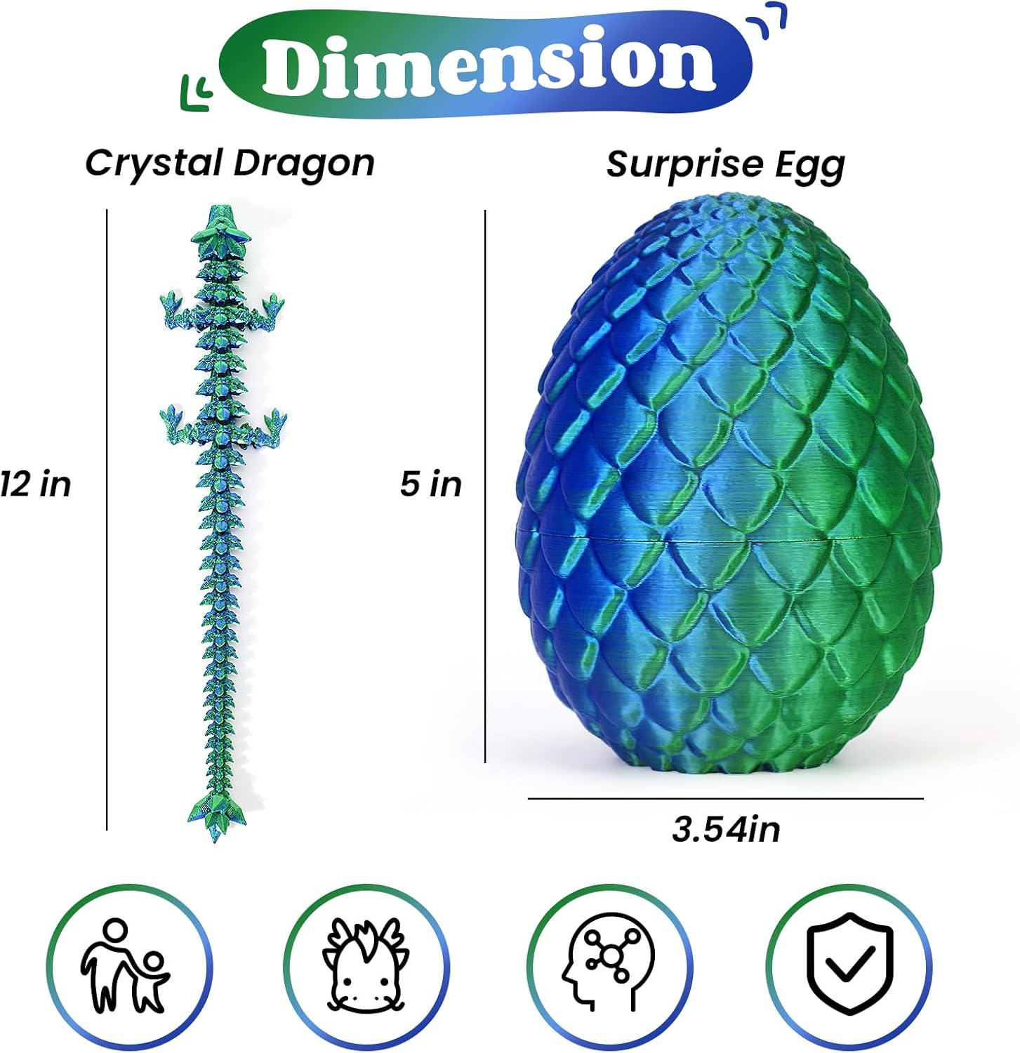3D Printed Dragon Egg,Dragon Eggs with Dragon Inside,Crystal Dragon Fidget Toys,Full Articulated Dragon Dragon in Egg,Adults Fidget Toys for Autism ADHD (Laser Green-12Inch) image number 5