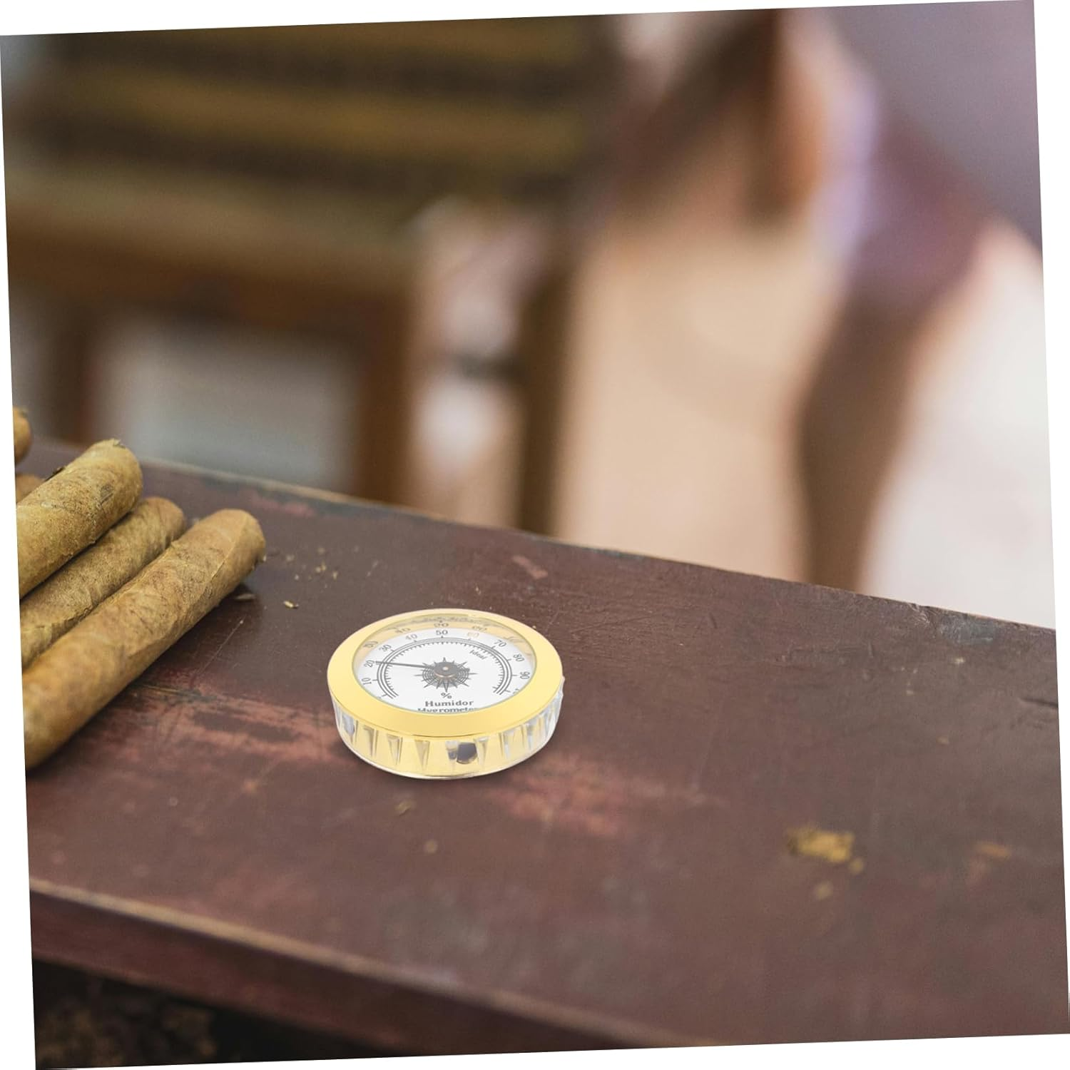 Tea Leaf Containers Humidor Hygrometer Metal round Analog Gauge Easy to Use for Cigar Boxes image number 3