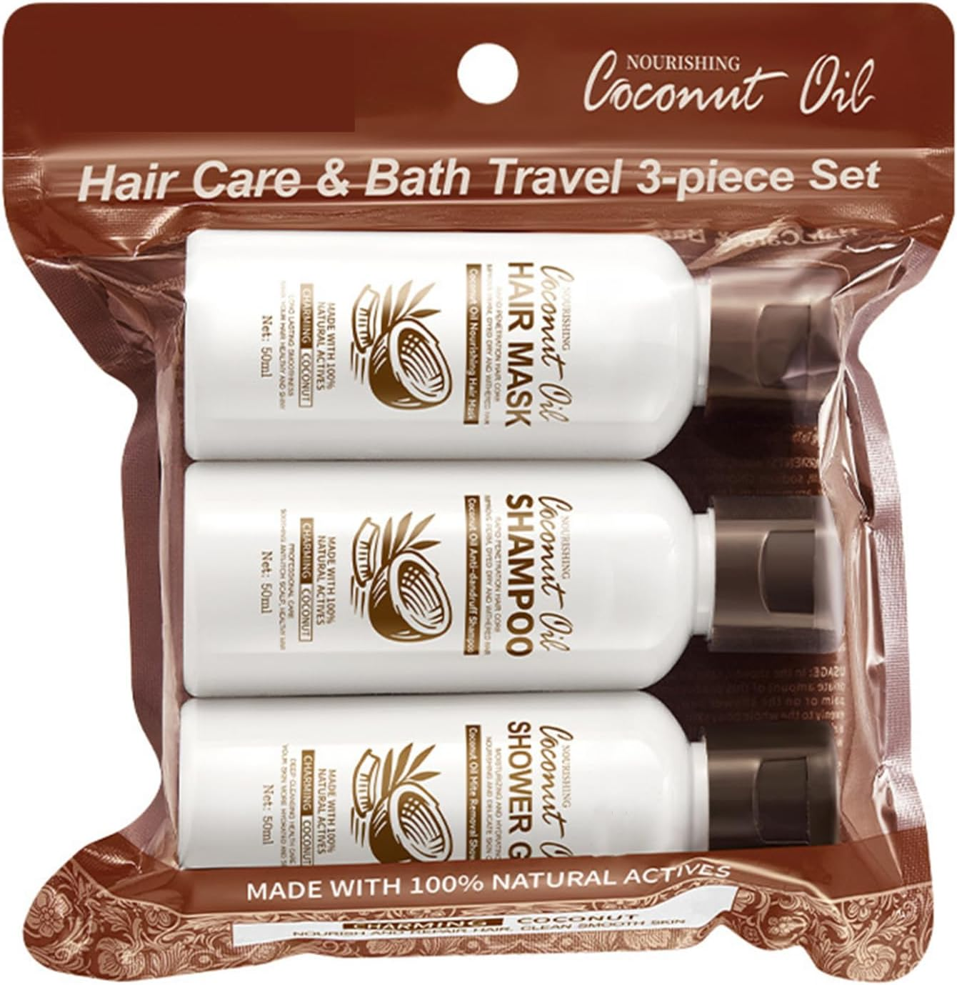 Iiniim Organic Coconut Bath and Hair Care Set with Hydrating Shampoo Nourishing Mask Refreshing Body Wash for Daily Use Brown One Size image number 1