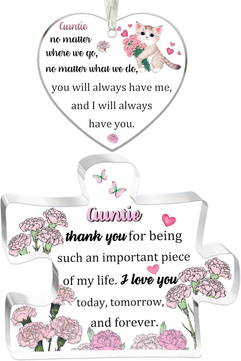 Mom 2PC Set Acrylic Puzzle Plaque Heart Hanging Ornament Women Mothers Day Birthday Mommy Appreciate Thanksgiving Christmas Mum Thank You Keepsake Mommy Retired from Son Daughter