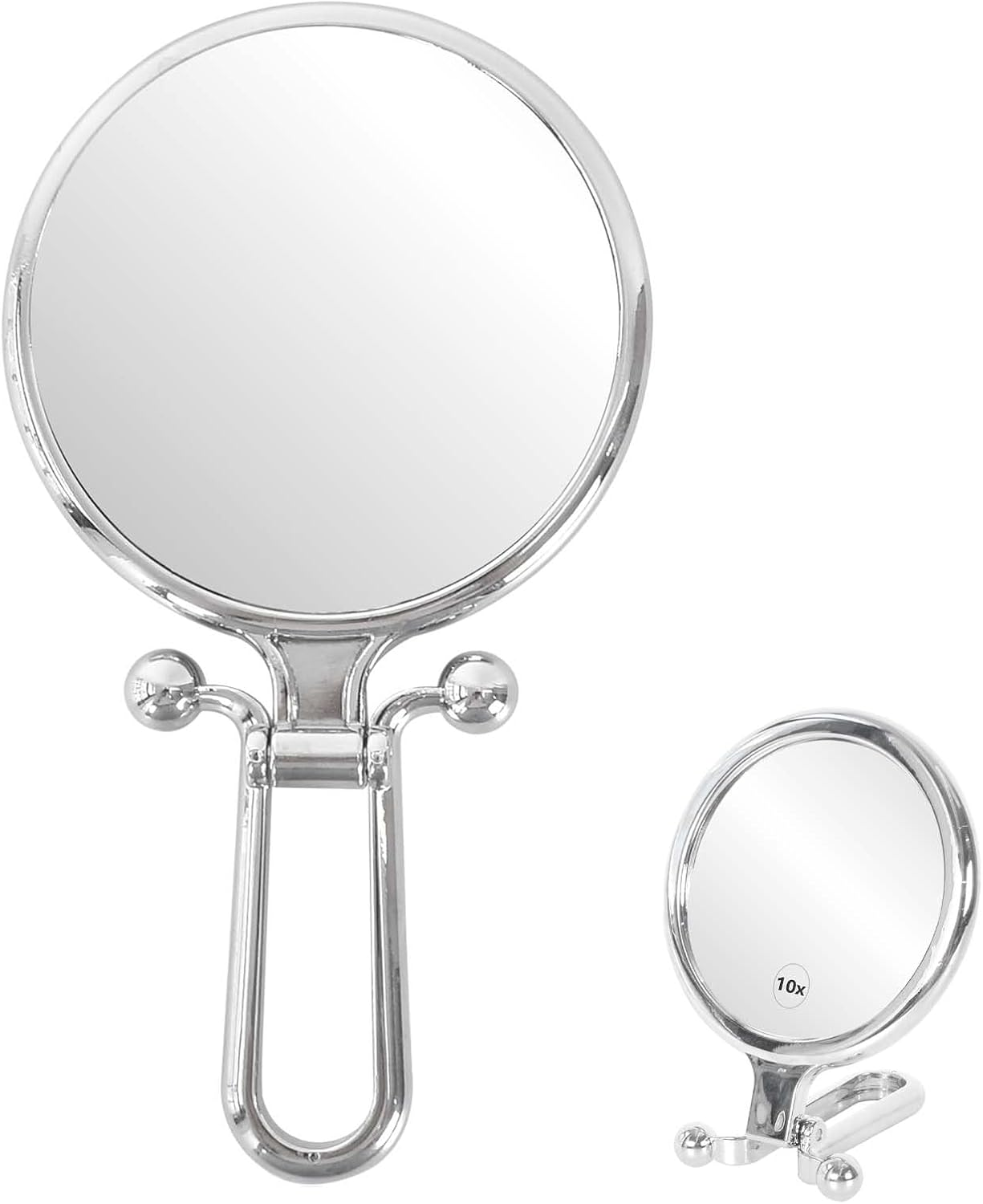 Hand Mirror, Magnifying Mirror 10X/1X, Handheld, Double Sided Travel, Hand Mirror with Handle, Hand Held Compact Mirror Portable Foldable Makeup Mirror (Silver) image number 1