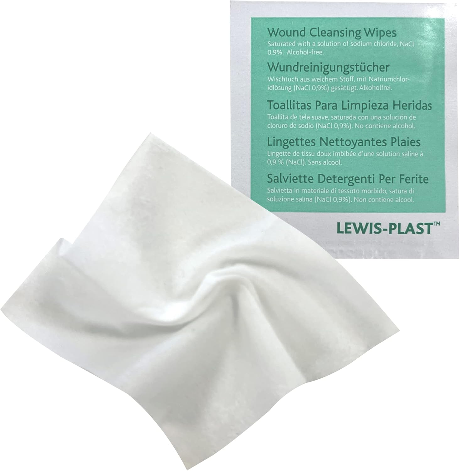 Lewis-Plast Premium Saline Sterile First Aid Alcohol Free Wipes - Box of 100 Medical Grade Cleaning Wipe for Wound, Cleansing Area before Injection and Piercing, Green image number 3