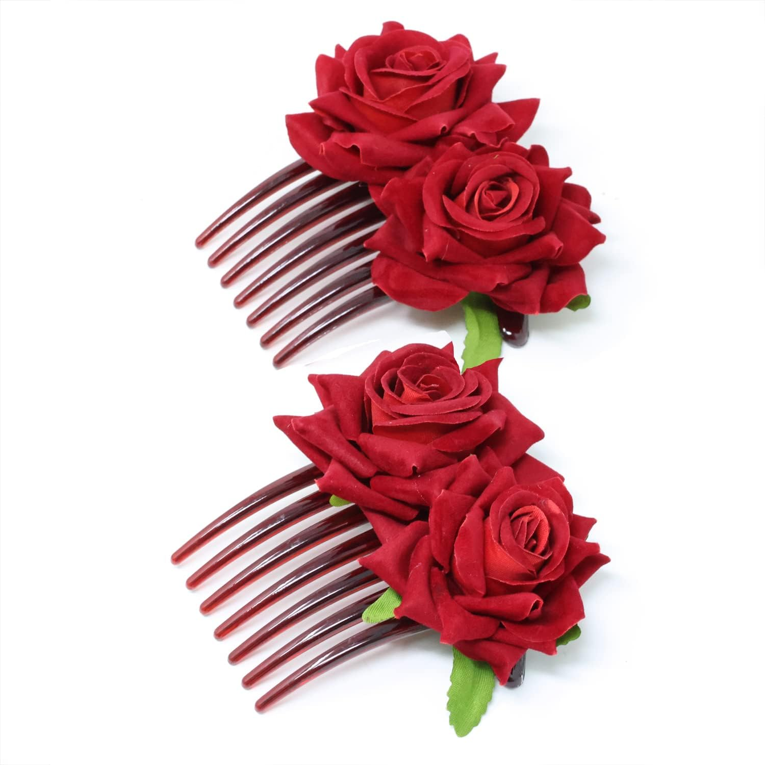 Honbay 2PCS Rose Flower Hair Side Combs 7 Teeth Floral Twist Combs Decorative Flower Hairpin Hair Accessories for Women image number 3