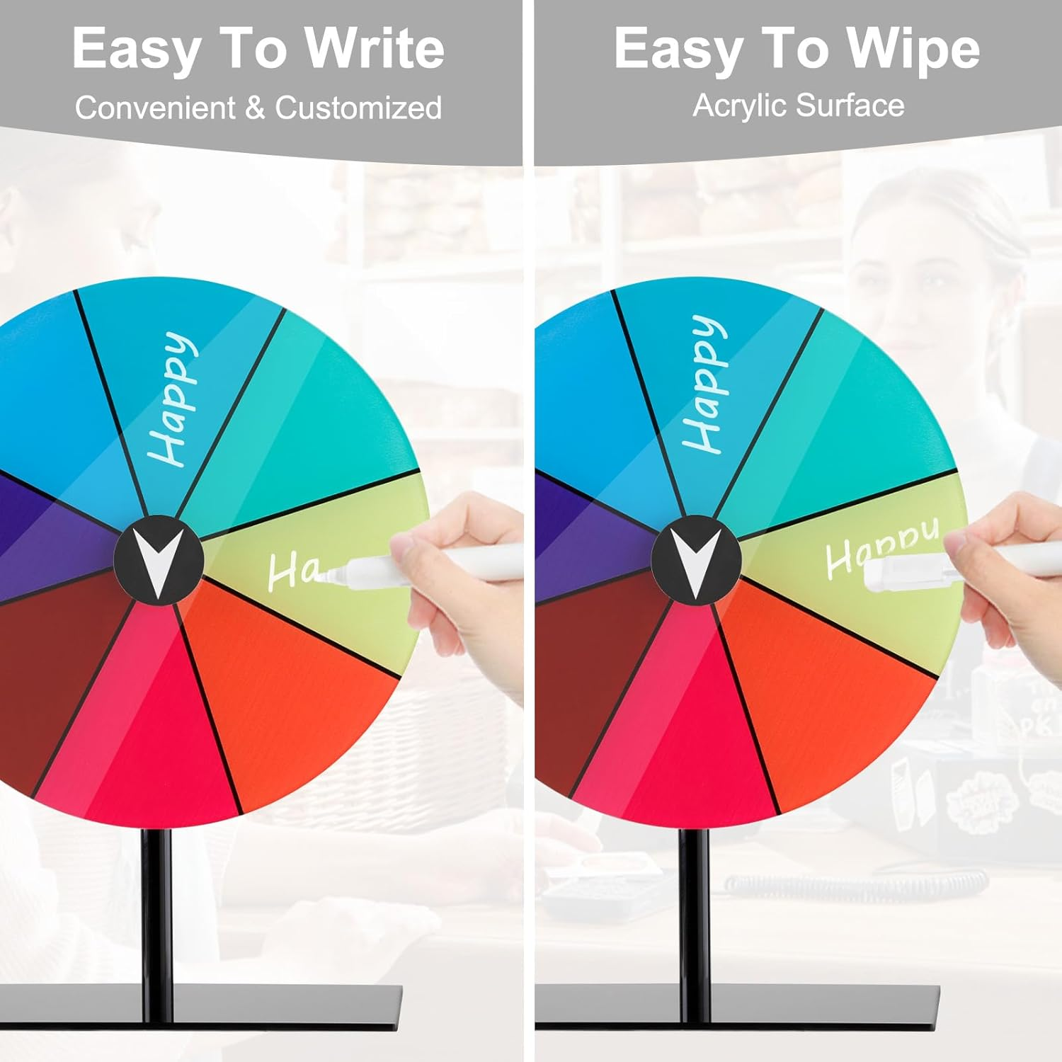 Nicwhite Spinning Prize Wheel, Dry Erase Spinning Wheel for Prizes with Stand, 7.87" Spin the Wheel Tabletop Roulette Spinner for Carnival, Trade Show, Win Fortune Spin Games image number 1