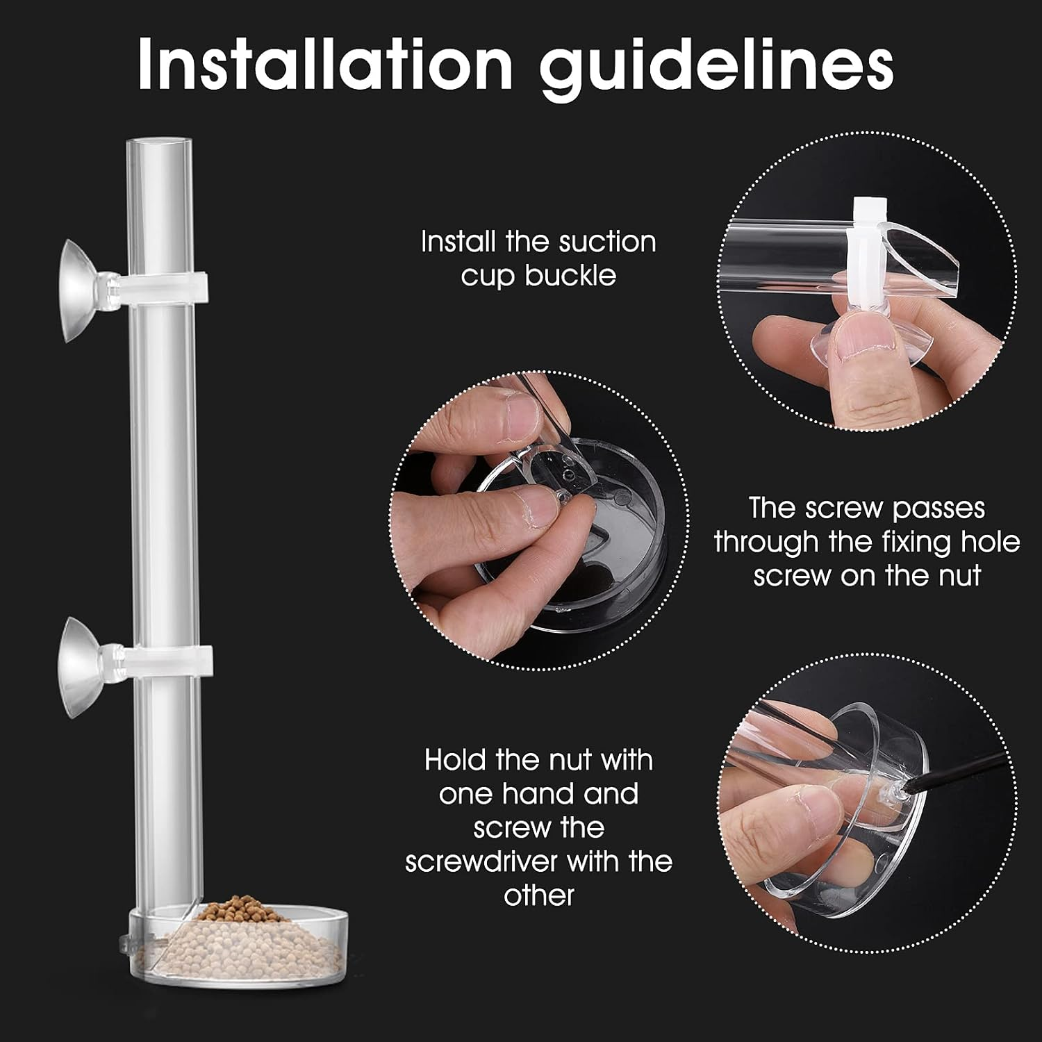 TIESOME Acrylic Fish Shrimp Feeder, Transparent Durable Aquarium Fish Shrimp Feeder, Assembled Feeding Tube Feeding Dish Tray Set for Fish Tank Aquarium Shrimp (25Cm) - Transparent image number 5