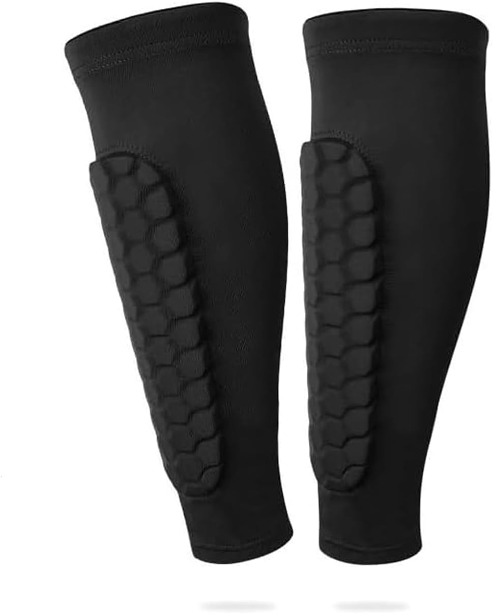 2-Pack Football Shin Guards with Honeycomb Pads - Soccer Compression Sleeves Built-In Calf Support, Breathable Shin Protectors for Men Women Youth