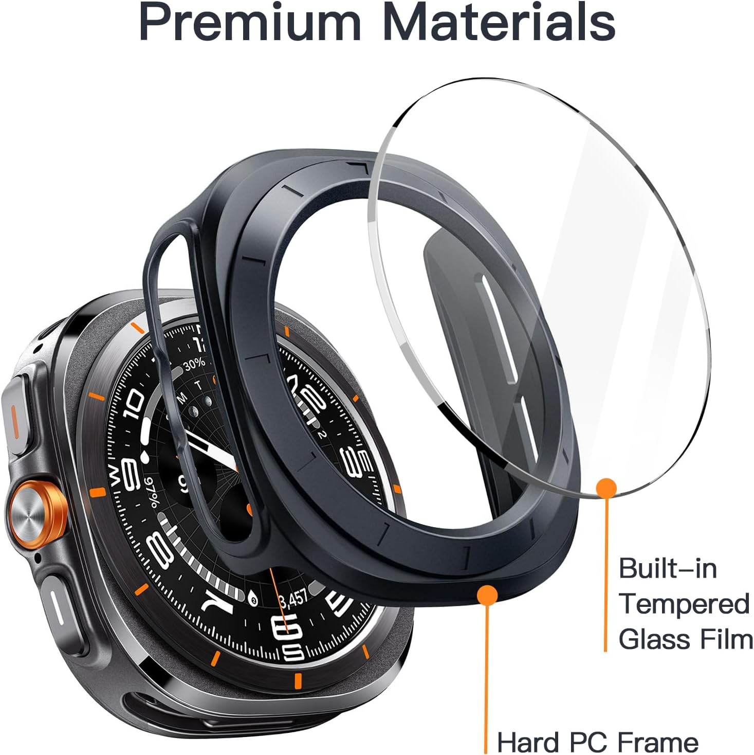 Jetech Case with Screen Protector for Samsung Galaxy Watch Ultra 47Mm, Overall Protective Cover, Built-In Tempered Glass Film High Sensitivity, 2 Pack (Titanium Gray) image number 1