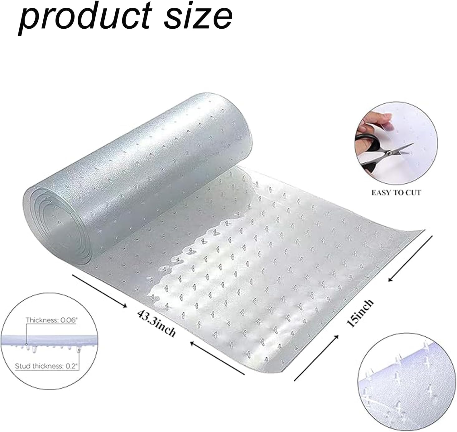 WEZCHUGHAOL 3.6Ftcarpet Protector for Pets-Cat Carpet Protector for Doorway, DIY Anti-Slip anti Scratch under Door Cat Scratch Protector Mat,Easy to Cut Clear PVC Carpet Scratch Stopper image number 3