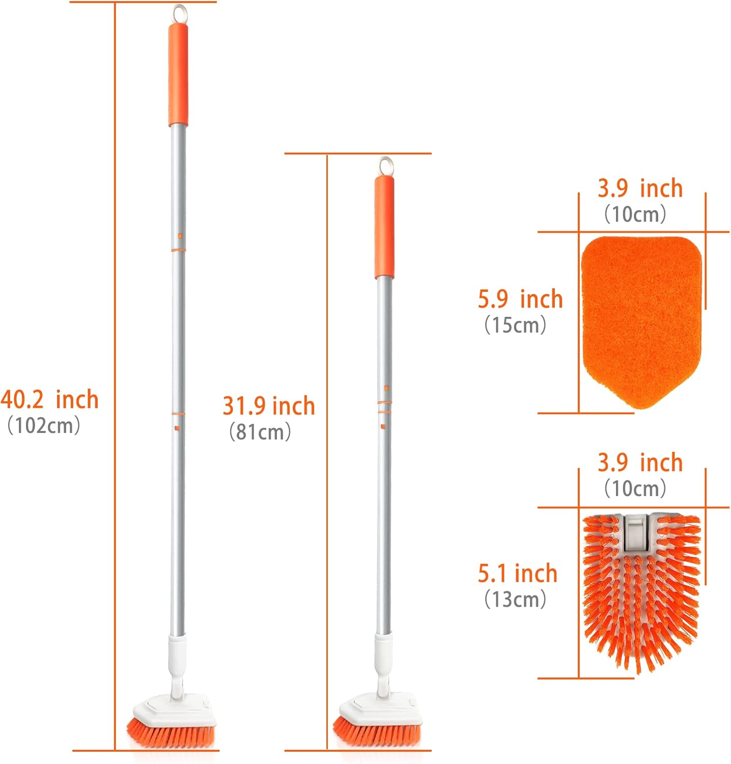 Shower Scrubber 2-In-1 Tub and Tile Cleaning Brush with Long Handle, Detachable Stiff Bristle Scrub Brush and Sponge Head for Bathroom, Bathtub, Floor image number 4