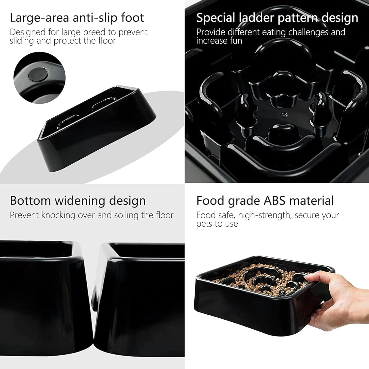TOPIND Slow Feeder Dog Bowls, ABS Durable Anti-Choking Dog Food Bowl with Maze Design, Prevent Bloat & Gulping for Large Breed Dogs, Puppy Training and Multi-Pet Feeding (Black Square, L) image number 3