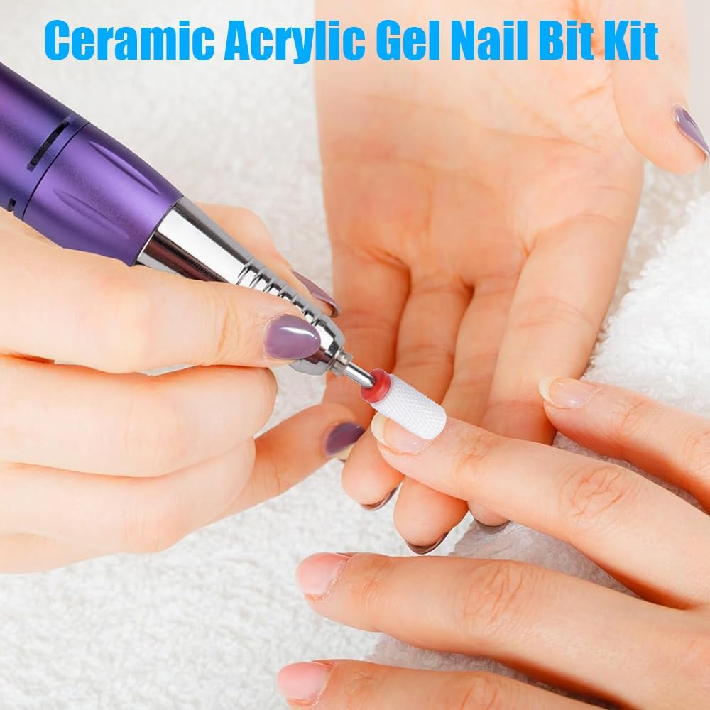 Yakamoz 20Pcs Nail Drill Bits Set, 2.35Mm Shank Professional Diamond Cuticle Nail File Bits and Ceramic Acrylic Gel Nail Bit Kit for Manicure Pedicure, Home Salon image number 4