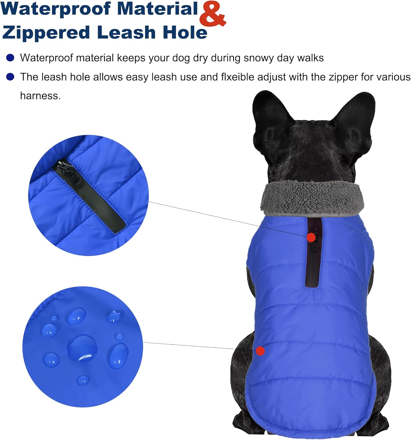 Petglad Dog Winter Coat, Waterproof Dog Jacket with Leash Hole, Reflective Warm Dog Snow Jacket Windproof Fleece Vest, Dog Clothes Outfits for Small Medium Large Dogs - Blue, M image number 3