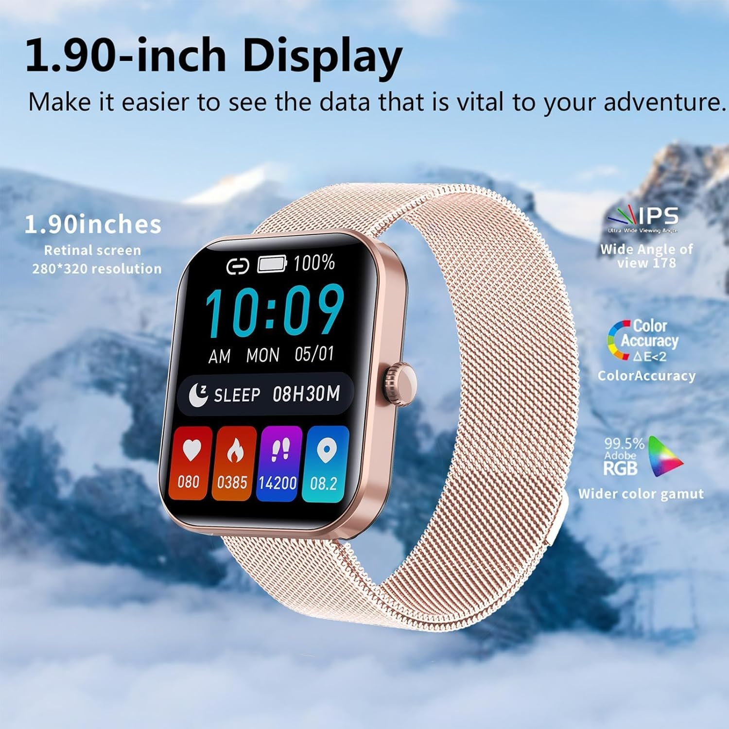 Acime Blood Glucose Sugar Smart Waatch, Popglory Smartwaatch with Blood Pressure, Fitness Tracke with Heart Rate Monitor, Full Touch Fitness Waatch for Androi & Ios for Men Women, LKHWIM5PHUB8F3SZM image number 4