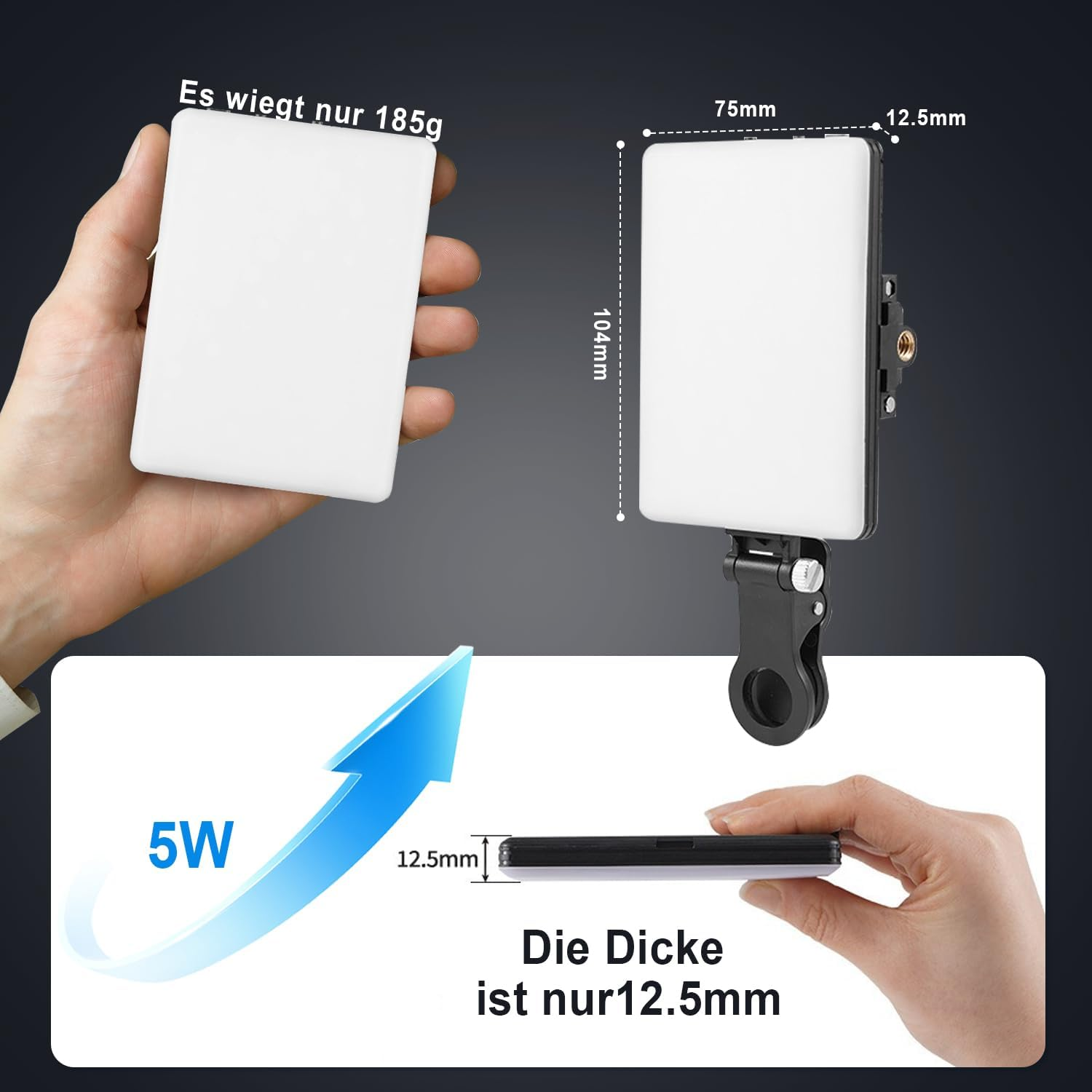 Voarge 60 LED Video Light, Selfie Light, 3000-7000 K, 3 Light Modes and Brightness, Rechargeable 2200 Mah, for Phone, Webcam, Laptop, Photo Make-Up image number 6