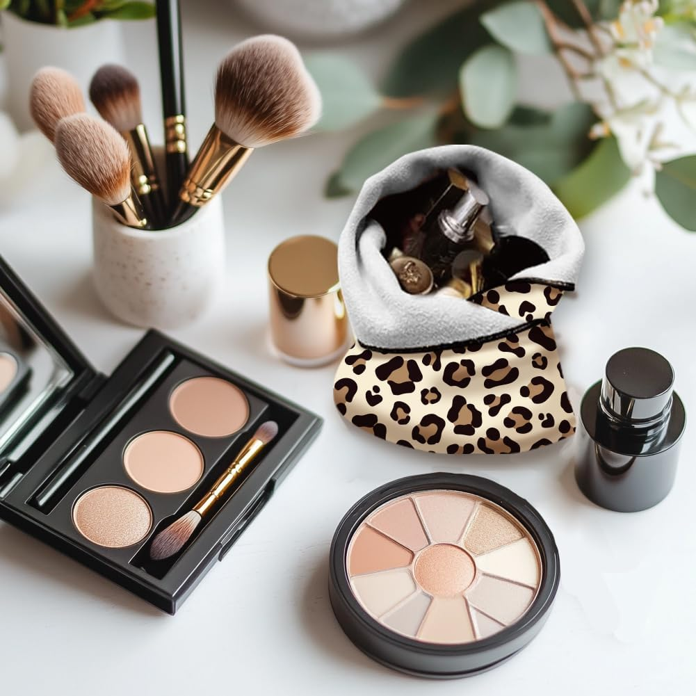 Doodlream 2 Sheets Self-Adhesive Magic Cloth Leopard Travel Makeup Bag Organizer & Scratch-Resistant Camera Lens Protective Wrap, Reusable Portable Cosmetic Pouch (50X50Cm/35X35Cm), Leopard image number 5