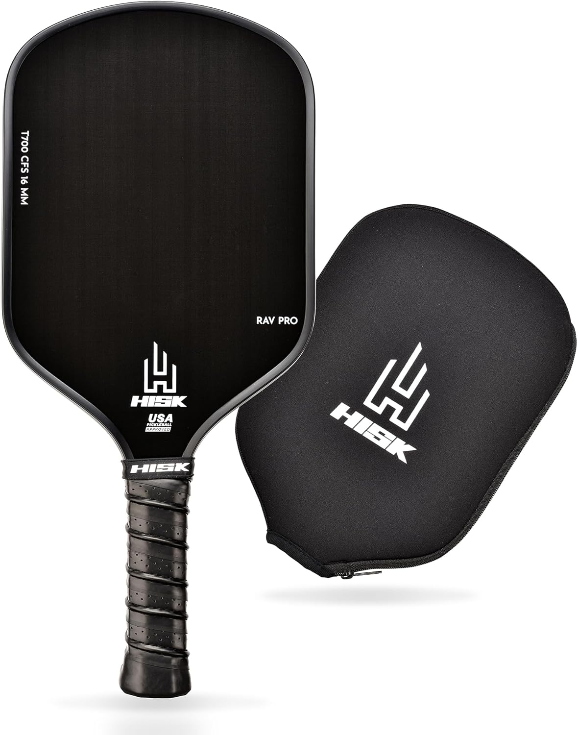 HISK RAV PRO Pickleball Paddle - Ultimate HIGH END 16Mm Japanese Toray T700 Raw Carbon Fiber CFS W/Excellent GRIT Roughness Texture, Aero Dynamic Curve, USAPA Approved, Non Slip Grip