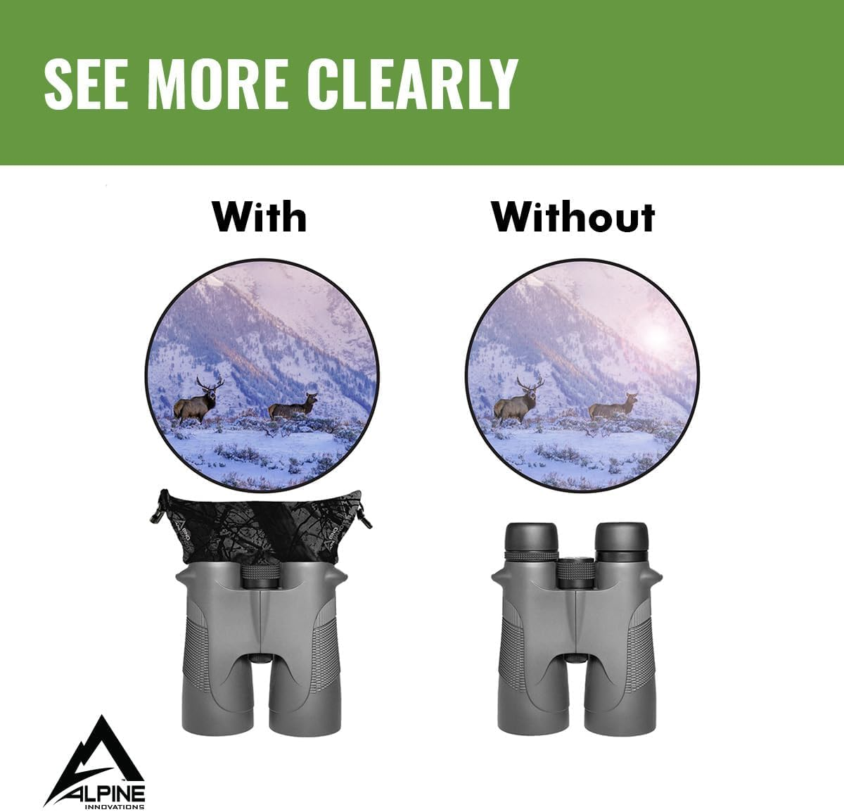 Alpine Innovations Binocular Vision Eye Covers, Compact Power Binocular Accessories and Gear for Hunting, Hiking, and Bird Watching, Slicker Bino Bandit - (Stealth Olive) image number 4