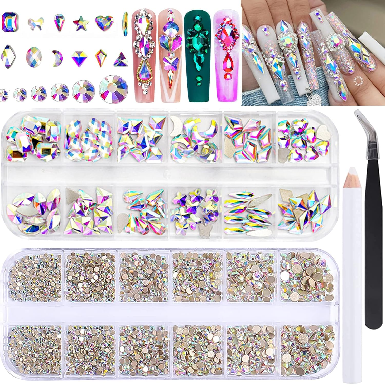 BELICEY Pink Crystal Rhinestones for Nails Kit Shiny Nail Stones Gems Multi Size Shape Nail Art Rhinestones Glass Flatback Diamonds Gems for Nail Jewels DIY Clothing Crafts Jewelry Accessories