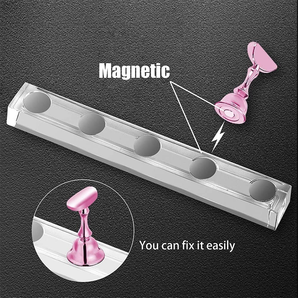 2 Sets Magnetic Nail Tips Holder, Acrylic Nail Stand, Acrylic Nail Art Practice Stand, Nail Practice Stand with Adhesive Clay for DIY Nail Art Stand, False Nail Tip, Manicure Tool image number 1