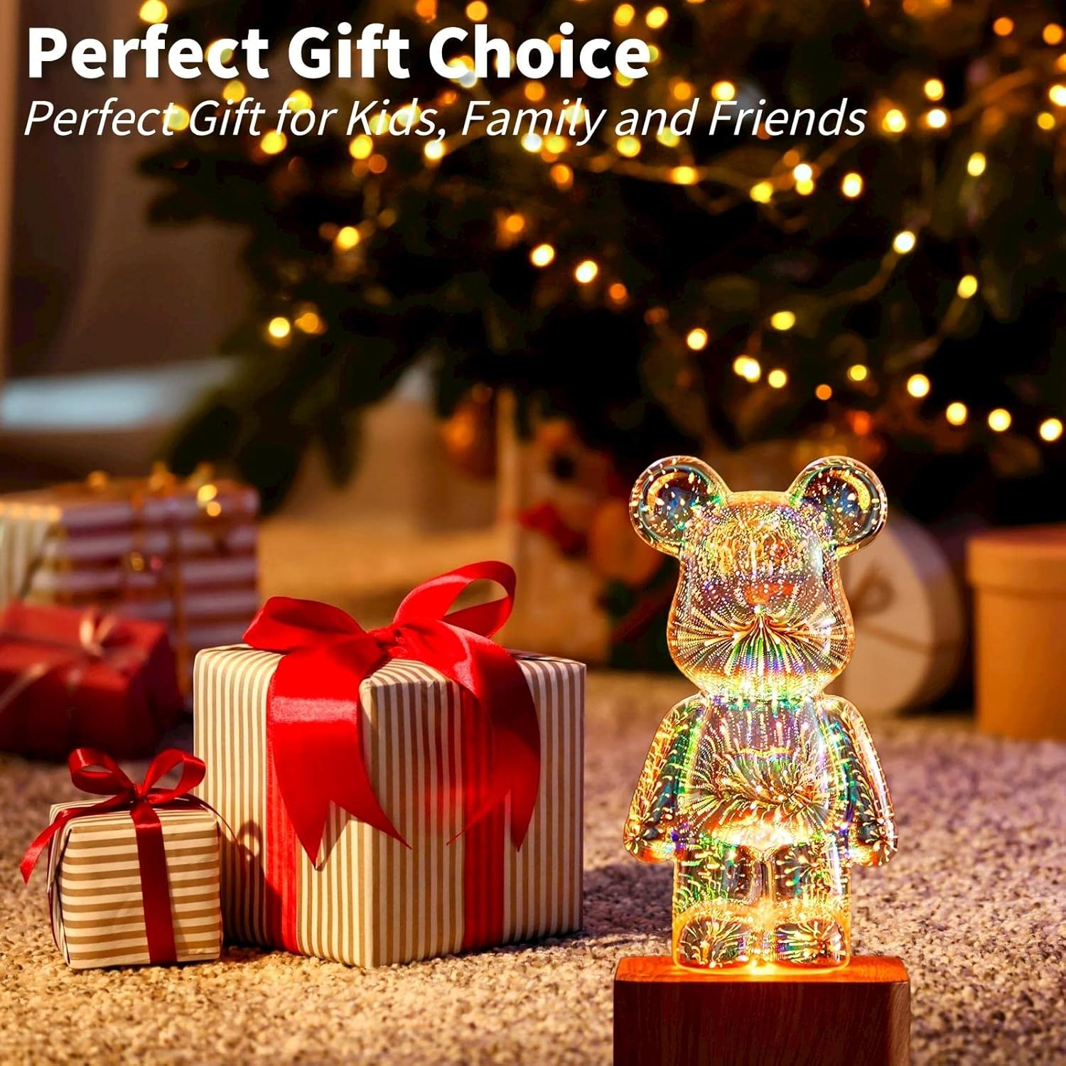Brabola Firework Bear Light Lamp, Twinkle Bear Lamp Cute Bedside Night Light Table Lamp Projector with Color Changing Ambient Nightstand LED Desk Lamp for Kids Room, Bedroom, Home, Office