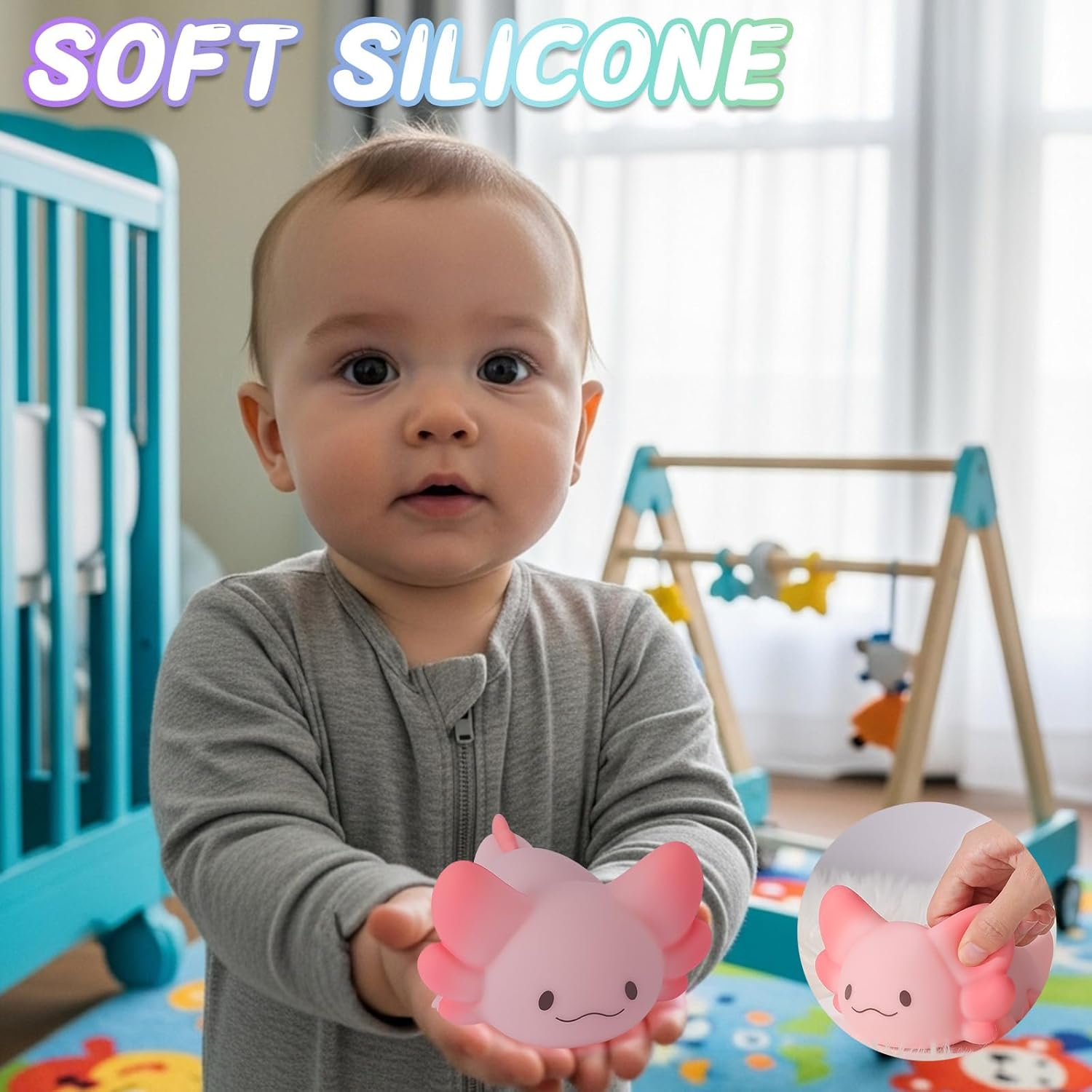 LOVERUIS Axolotl Night Light for Kids Gifts Squishy Nightlight for Kid Room Decor Girls Rechargeable 1/3 Hours Timer Lamp Colorful Cute Lights Toddle Baby (Big Eye) image number 5