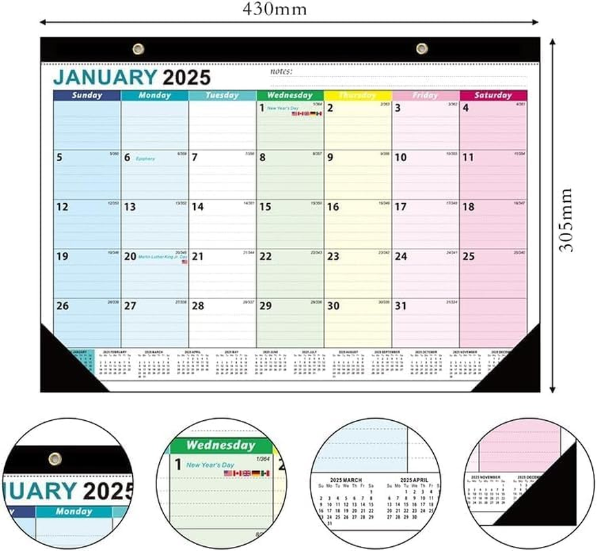Wall Calendar, 2025-2026 Monthly Desk Calendar with Corner Protectors for Home Office Planning and Organizing, To-Do List and Notes, 17''X 12'', 18 Months (From Jan 2025 to Jun 2026) image number 4