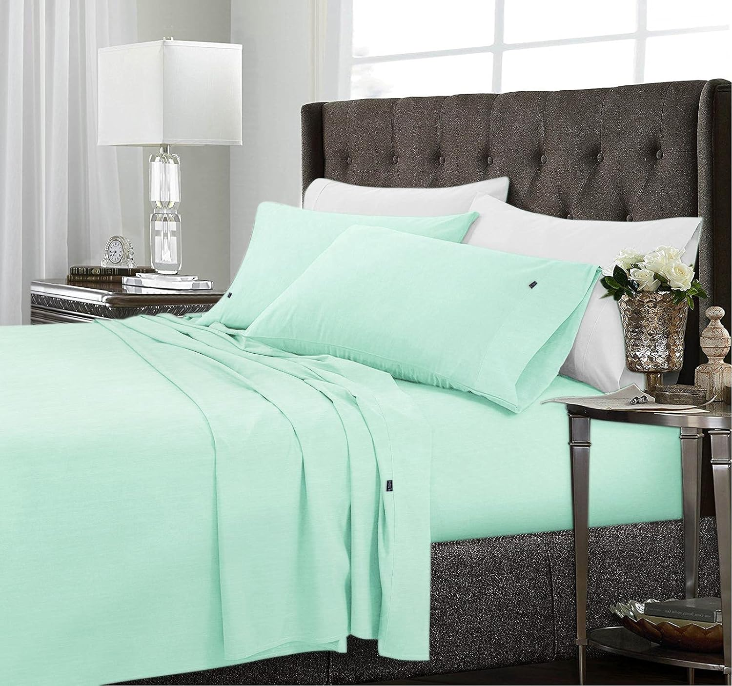 Ramesses 2000 Thread Count Antibacterial Cooling Bamboo Sheet Set, Queen, Tea Rose