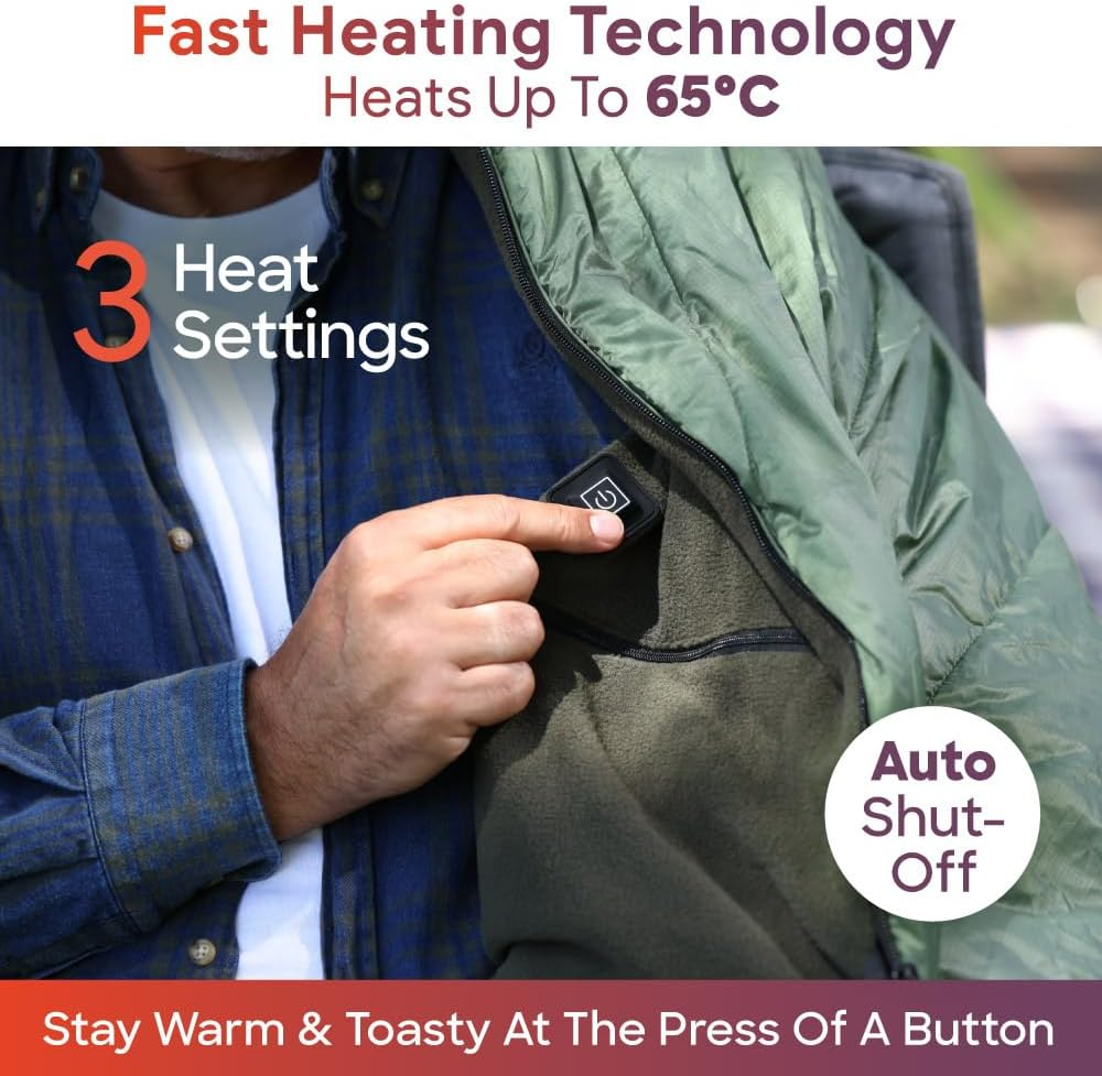 Sash & Bloom Heated Blanket - Olive - Portable Outdoor Heated Blanket with Zip and Buckles for Lounging and Wearing