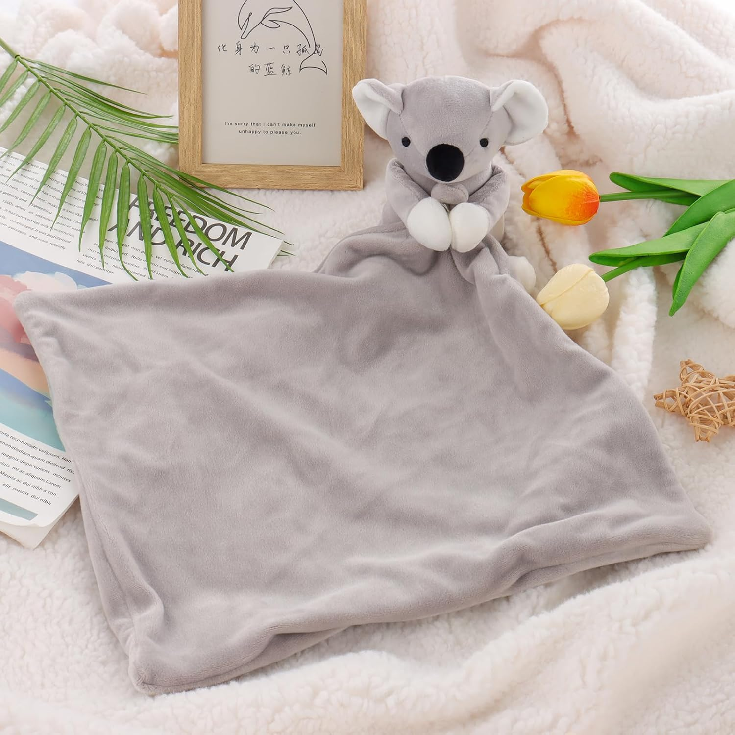 Apricot Lamb Stuffed Animals Security Blanket Gray Koala Infant Nursery Character Blanket Luxury Snuggler Plush (Gray Koala, 14 Inches) - Sn-Pig image number 4
