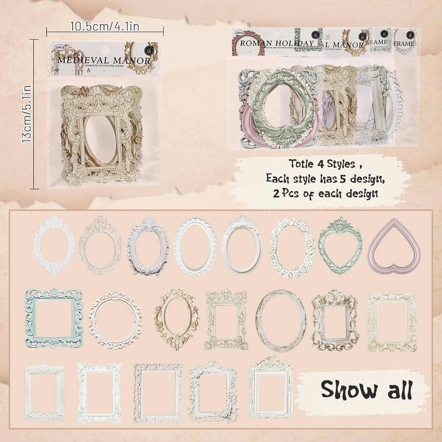 Vintage Scrapbook Frames Cutout - 40Pcs Decorative Paper Cutouts for Scrapbooking Supplies and Photo Embellishments image number 6