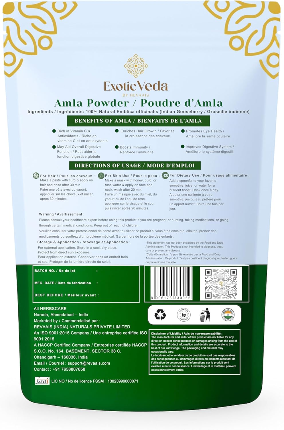 Organic Amla Powder Herbal Supplement Indian Gooseberry or Emblica Officinalis Helps Detoxify, Boost Immunity, Hair Growth & Long Hairs, Promotes Eye Health, 100% Natural, Non-Gmo (100G) image number 1