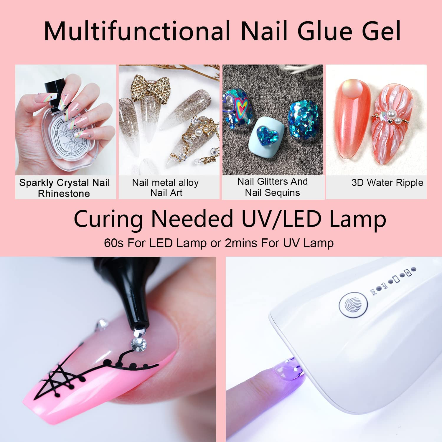 MAGIC ARMOR 2 Pcs Nail Art Rhinestone Glue Gel 30G, Clear, Low Viscosity, Super Strong, Nail Glue image number 5