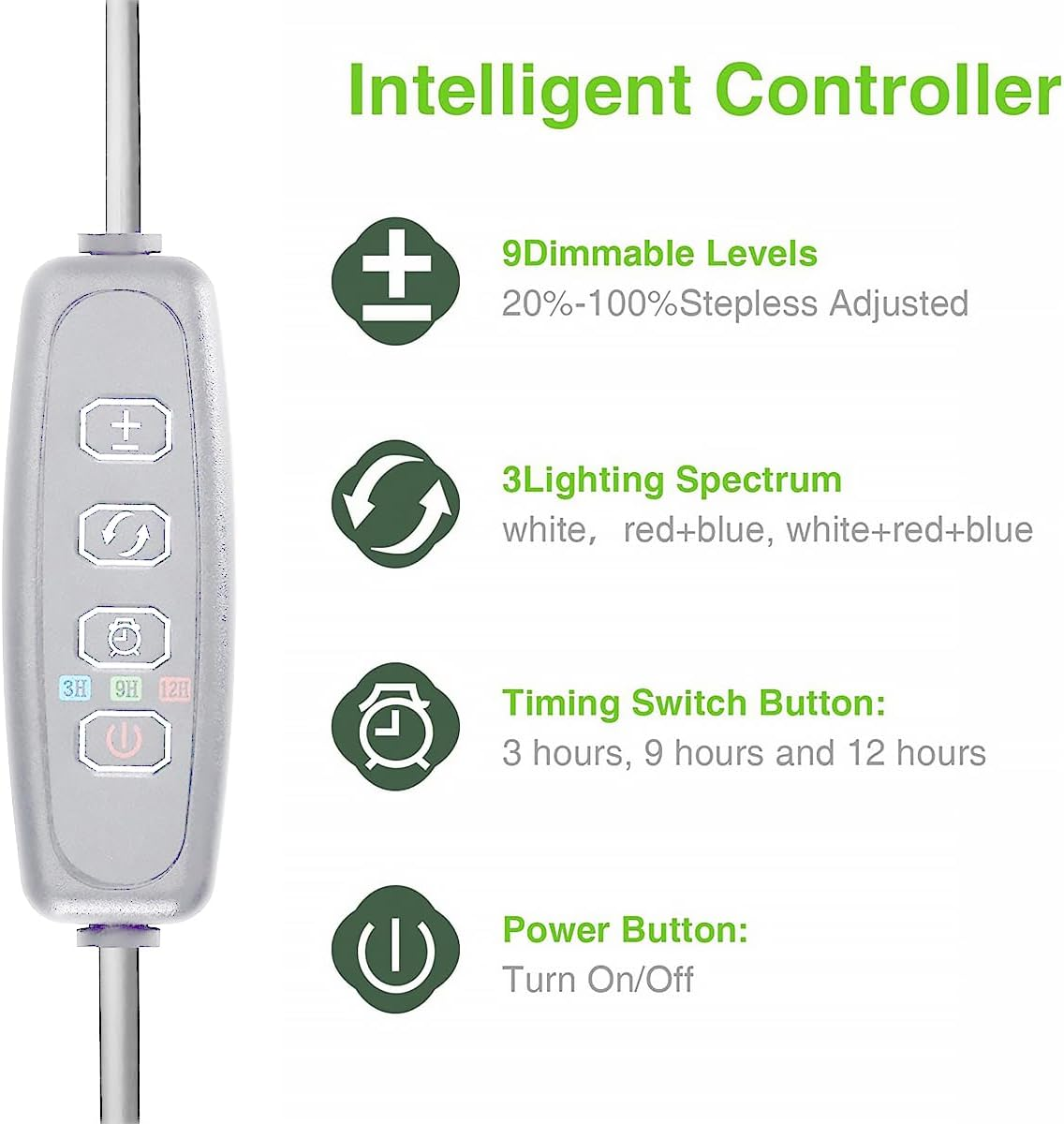 LED Grow Light for Indoor, 48 LED round Growth Light Stake with 3 Timer 3/9/12H and 9 Dimmable Levels, Height Adjustable Full Spectrum Growing Lamp (White) image number 3