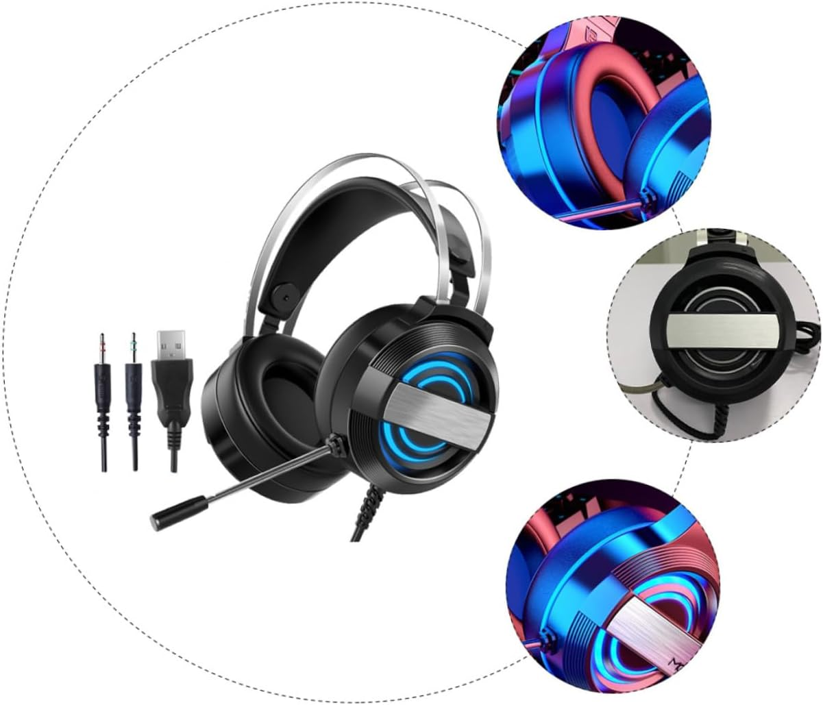 Operitacx Comfortable Wired Gaming Headset with Noise Reduction Mic Stylish Luminous Design Surround Sound Effects Breathable Earmuffs for Gamers and Home Use