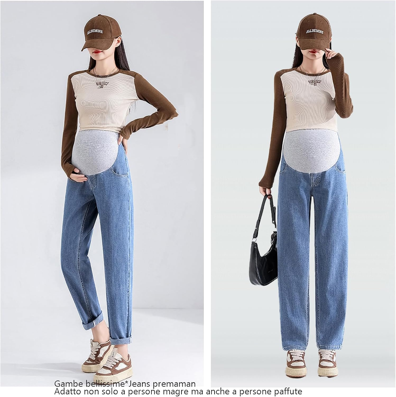 Dad Style Maternity Jeans with Adjustable Belt - Slimming Trousers, Short Size, Pockets and Comfort for Casual Look in Pregnancy image number 2