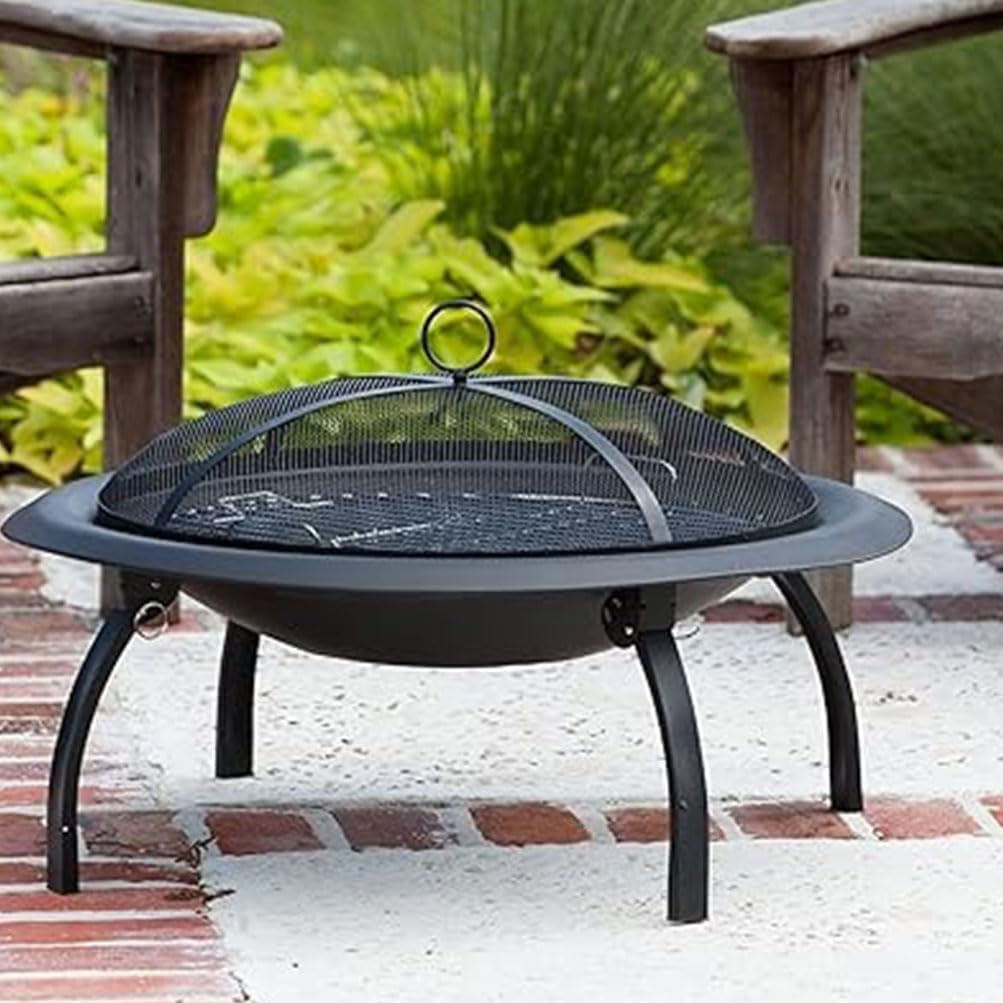 55CM Fire Pit Portable Folding Steel Fire Bowl, Carbon Barbecue Table, Cooking Tea around the Stove for outside Fireplace with Carrying Bag, BBQ Grill, Poker, for Patio Backyard Camping Bonfire