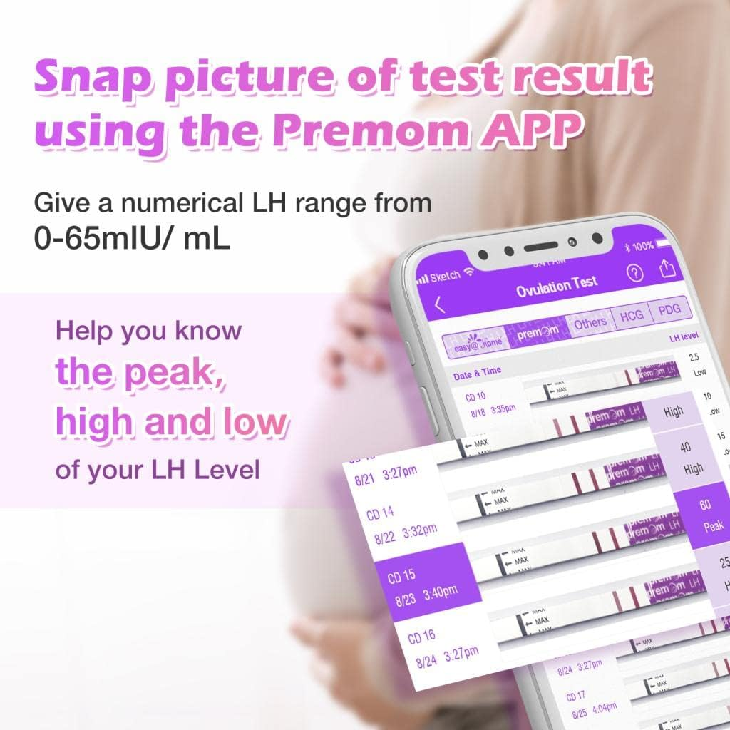 Quantitative Ovulation Predictor Kit, 50 Ovulation Tests + 20 Pregnancy Tests, Premom Advanced Ovulation Test Strips Combo with Numerical Results, Smart Digital Ovulation Reader APP, PMS-5020 image number 1