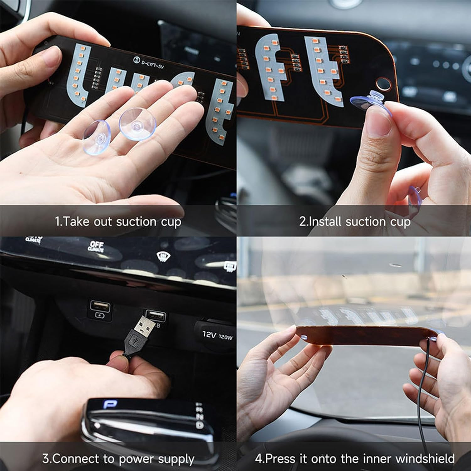 Led Light Signs for Car,Led Sign Decal Stickers with Suction Cups,Windshield Light Sign,Usb-C Cable,Flashing Hook on Car Window LED Bright Lights USB Plug(Pink) image number 1