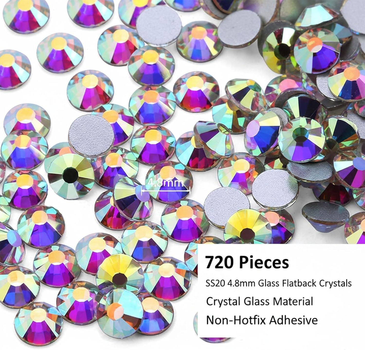 720 Pieces SS20 4.8Mm AB Glue Fix Flatback Rhinestones for Crafting, Nail Art, Face and Party Decoration, Crystal Clear Glass Gemstones for DIY Projects &ndash; Ermaoo (Crystal AB) - Transparent Ab image number 5