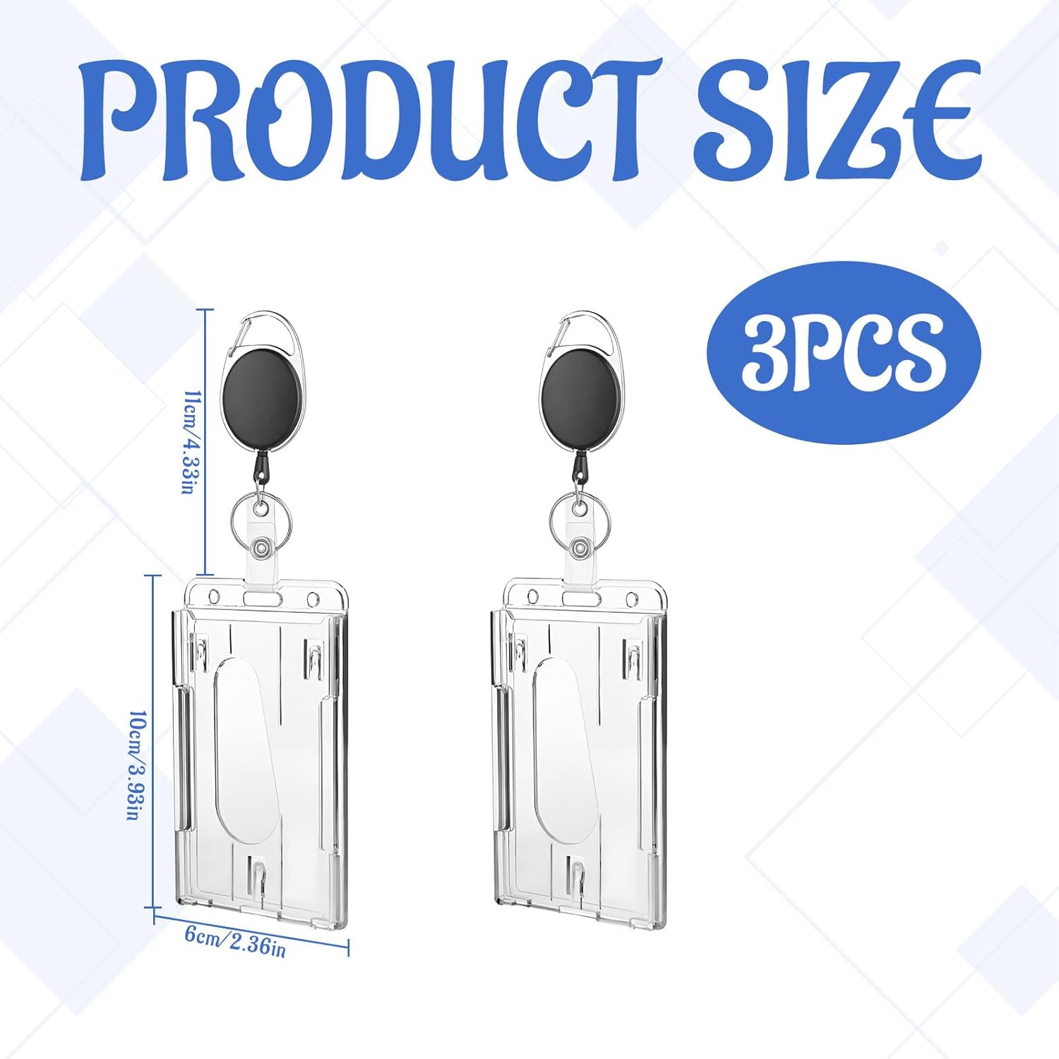 ID Card Holder, 3 Pack Retractable Keychain, Retractable Badge Holder Double Sided Retractable Pass Holder with Retractable Lanyard, Retractable Keychain with Polycarbonate Vertical Thumb Slots. image number 2