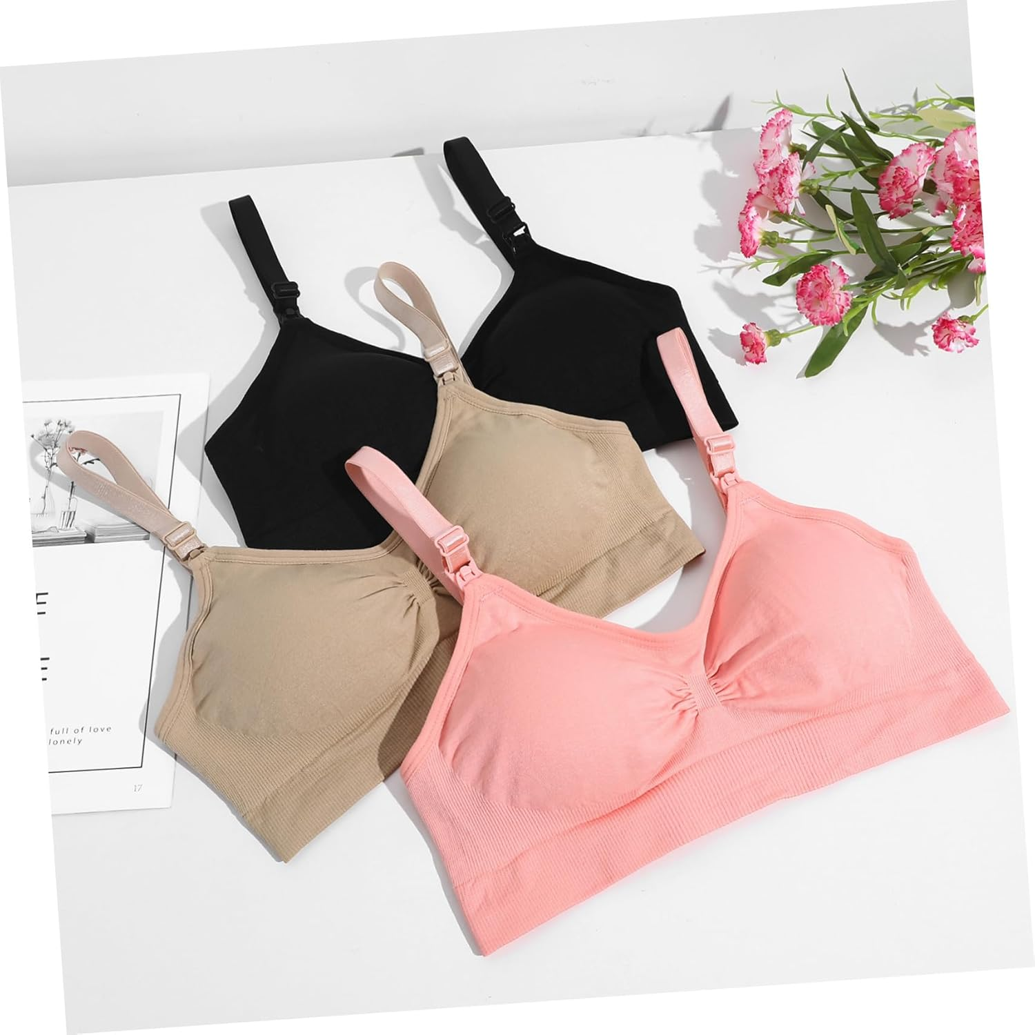 BESTYASH 3Pcs Nursing Bras Breastfeeding Bras Maternity Nursing Bras Pregnancy Pumping Bras Moms Bras with Extenders Size M image number 1