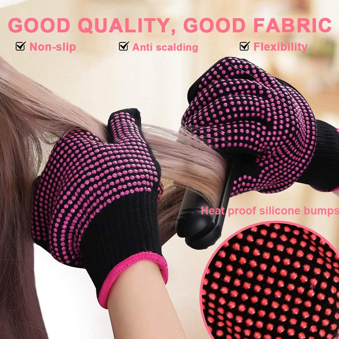 MIRKUZI Hair Heat Protection Gloves, Heat Resistant Gloves, Hairdressing Scalding Protection, Non-Slip and Fireproof Gloves, PVC Double-Sided Pearl Curling Iron, Hair Straightener image number 5