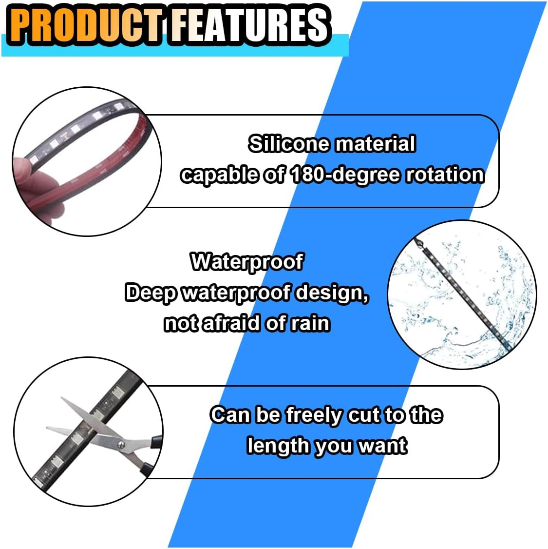 Universal Car LED Strip Light, Cigarette Lighter Auto Interior Decorative Lamp, 12V under Dash Ambient Night Light, 24 Leds RGB Neon Interior Atmosphere Lights for Car SUV (Blue, Cigar Lighter) image number 2