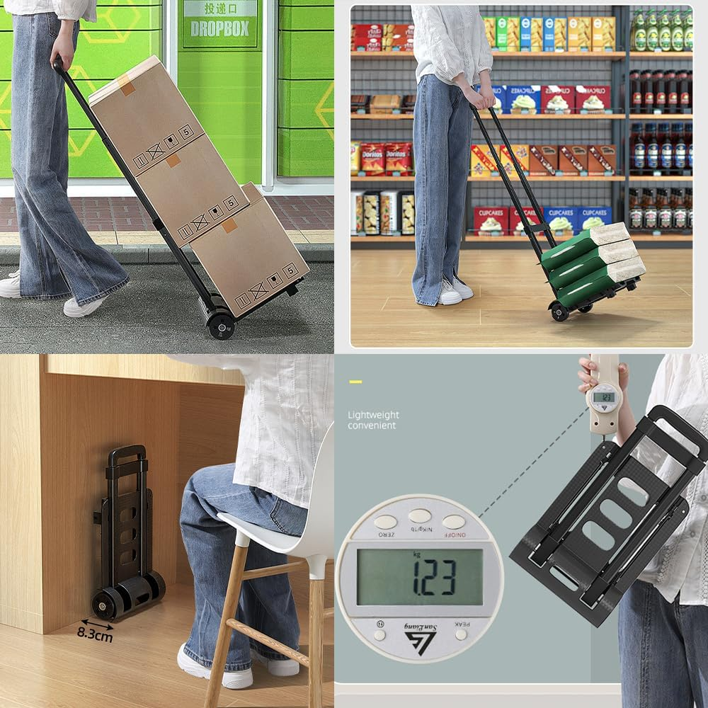 Portable 2-Wheel Luggage Cart,Compact Foldable Hand Truck Dolly for Airport Travel Moving and Shopping