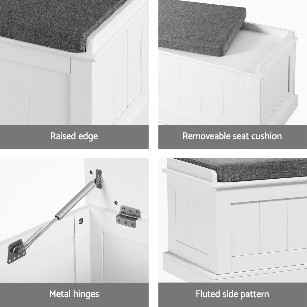 Artiss Storage Ottoman Blanket Box Bench 140Cm Fluted Faux Linen Seat Chest Grey image number 5