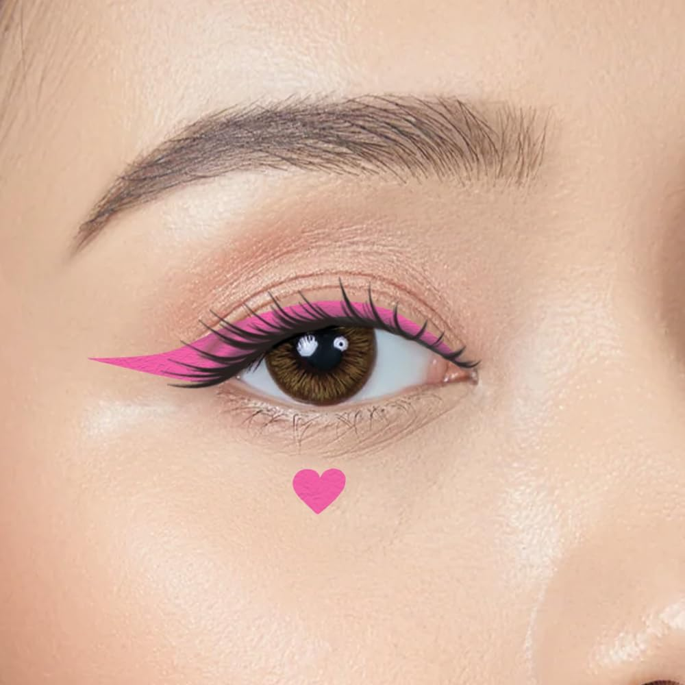 Rebel Tattoos 2-In-1 Eyeliner Stamp, Pigmented Intense Black Formula, Smudge-Budge Proof, Sweatproof, 24 Hour Stay Eyeliner Stamp Star Butterfly or Heart (Pink Heart)