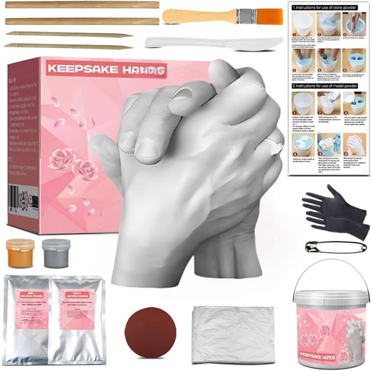 Hand Casting Kit for Families, Keepsake-Diy Plaster Statue Cast Kit-Wedding, Anniversary, Valentine&rsquo;S Gift Idea for Men & Women, 4 Adult Hands Sculpture Kit with Alginate & Casting Powder, DIY Plaster Statue Cast Kit image number 2