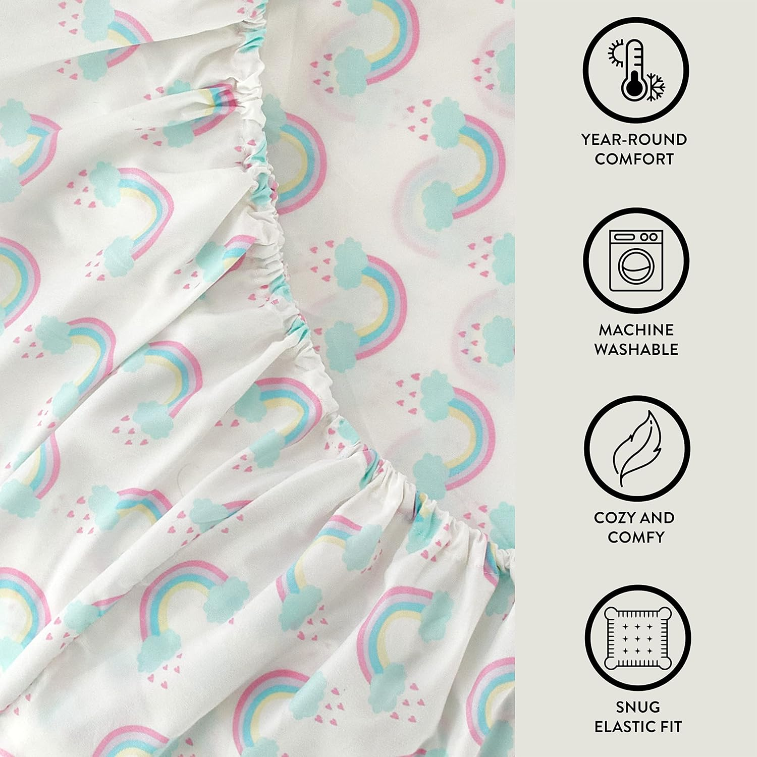 Heritage Kids 3 Piece Sheet Set, Including Top Sheet, Fitted Sheet and Pillow Case, Rainbow Print, Twin,Multicolor image number 1