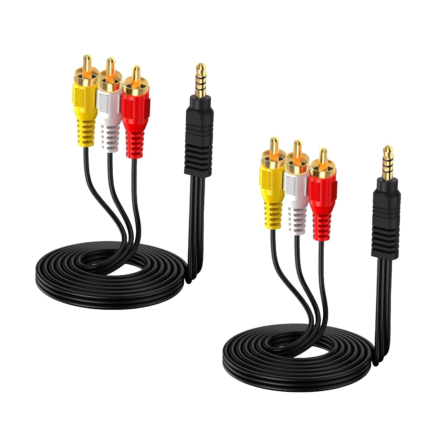 2-Pack 3.5Mm to RCA Cable [5Ft Each], 1/8" TRRS to 3 RCA Male AV Audio Video Cord for Camcorder, Handycam, TV, Smartphones, MP3, Home Theater, DVD Player &ndash; Gold-Plated Connectors image number 4