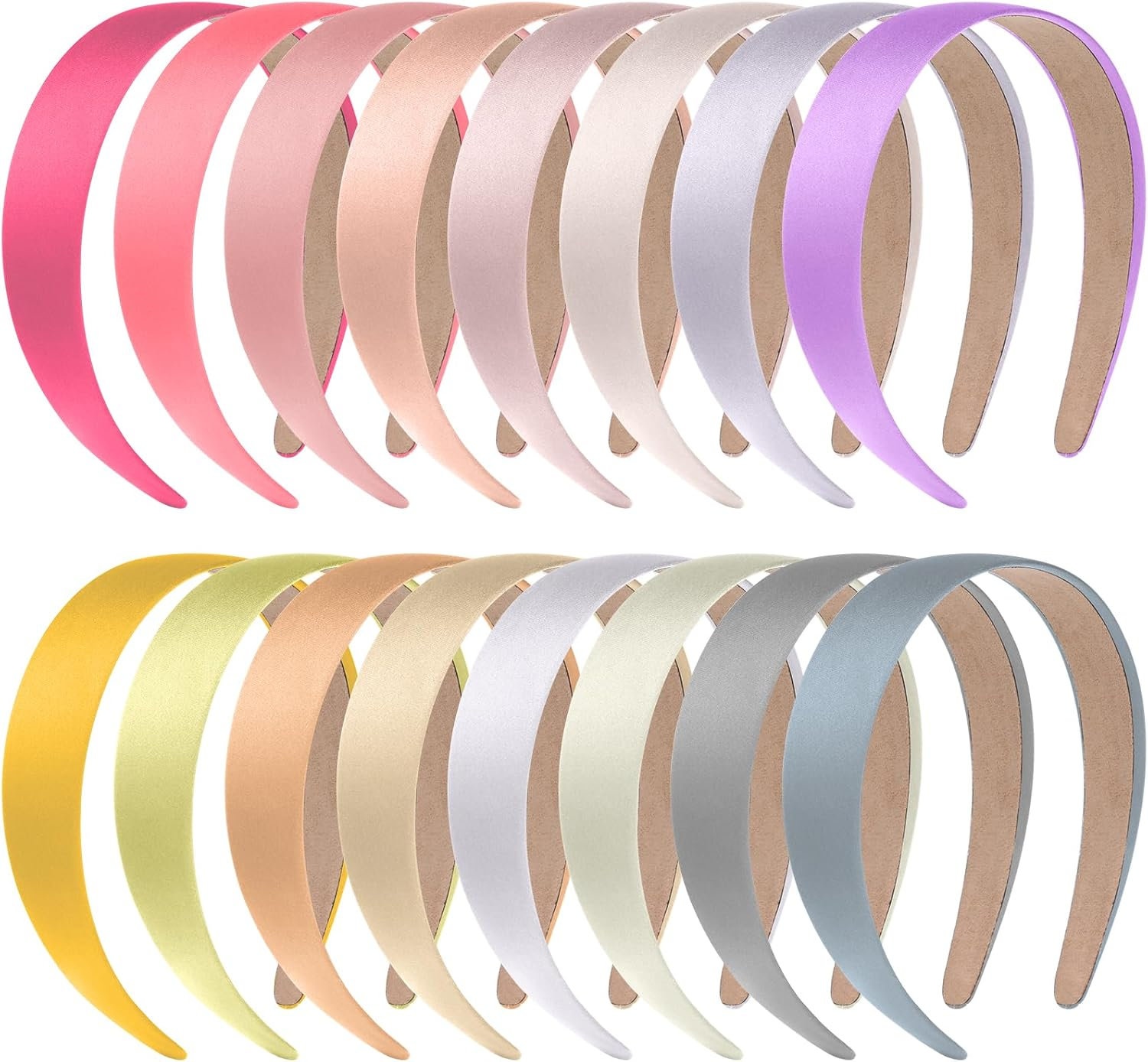 Anezus 16 Pcs Satin Headbands 1 Inch Anti-Slip Black Ribbon Hair Bands for Women Girls DIY Craft Hair Accessories